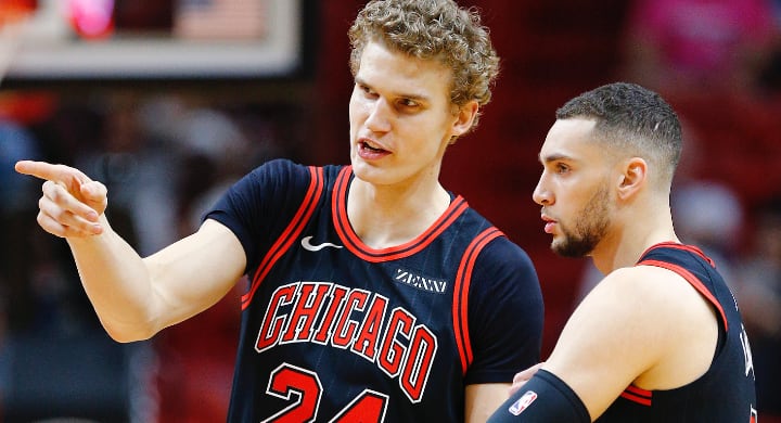 Lauri Markkanen and Zach LaVine of the Chicago Bulls