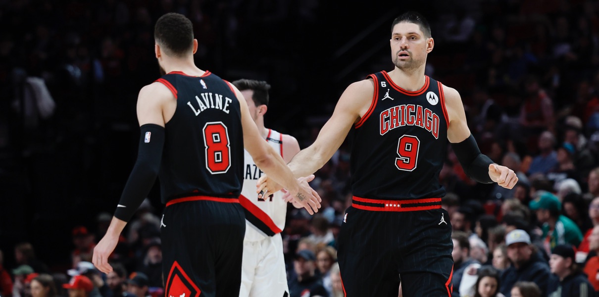 Zach LaVine and Nikola Vucevic of the Chicago Bulls