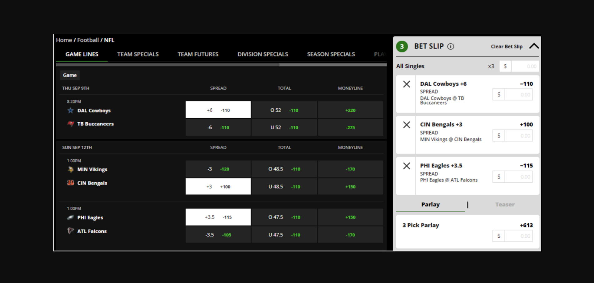 parlay bet slip on draftkings sportsbook