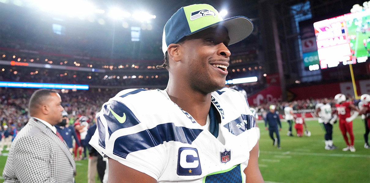 Jan 7, 2024; Glendale, Arizona, USA; Seattle Seahawks quarterback Geno Smith (7) reacts after the game against the Arizona Cardinals at State Farm Stadium. Mandatory Credit: Joe Camporeale-USA TODAY Sports