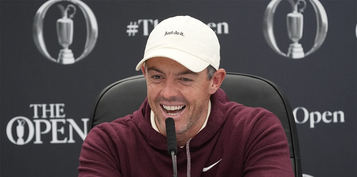 Jul 16, 2024; Ayrshire, SCT; Rory McIlroy during press conference at the Open Championship golf tournament at Royal Troon. Mandatory Credit: Jack Gruber-USA TODAY Sports