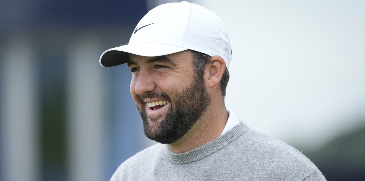 Jul 17, 2024; Ayrshire, SCT; Scottie Scheffler , the number one ranked golfer in the world and 2022 and 2024 Master Tournament champion during practice rounds at the Open Championship golf tournament at Royal Troon. Mandatory Credit: Jack Gruber-USA TODAY Sports