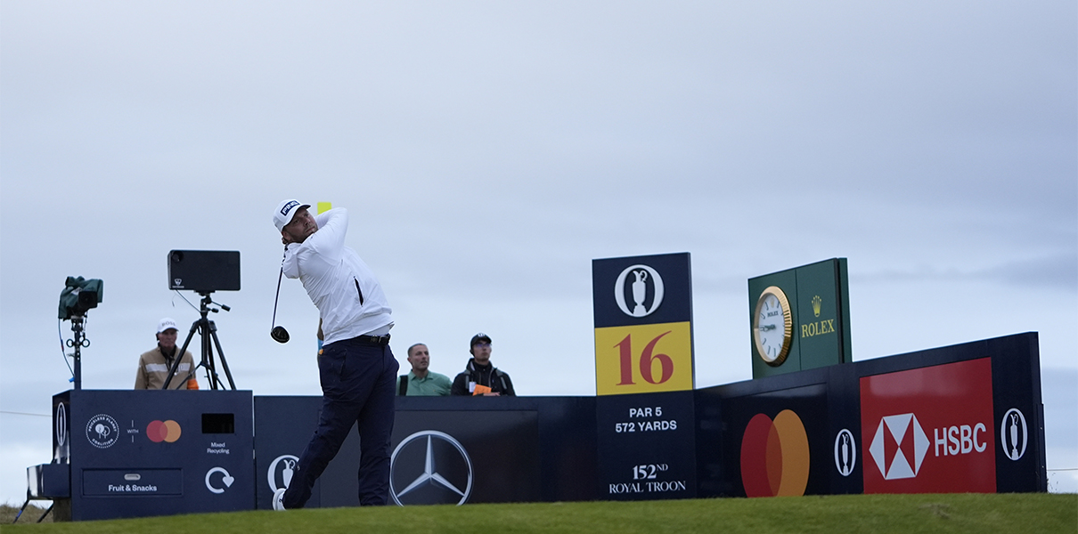 Jul 18, 2024; Ayrshire, SCT; Daniel Brown hits his tee shot on the 16th hole during the first round of the Open Championship golf tournament at Royal Troon. Mandatory Credit: Jack Gruber-USA TODAY Sports