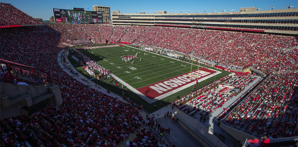 Alabama at Wisconsin Odds & Props; Sep 7, 2024; Madison, Wisconsin, USA;  General view of Camp Randall Stadium during the third quarter of the game between the South Dakota Coyotes and Wisconsin Badgers. Mandatory Credit: Jeff Hanisch-Imagn Images